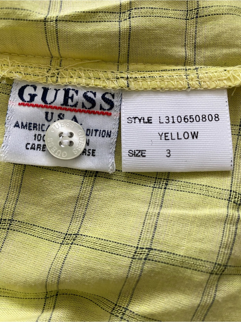 Guess Yellow Plaid Button-Down Shirt 100% cotton - Picture 6 of 8
